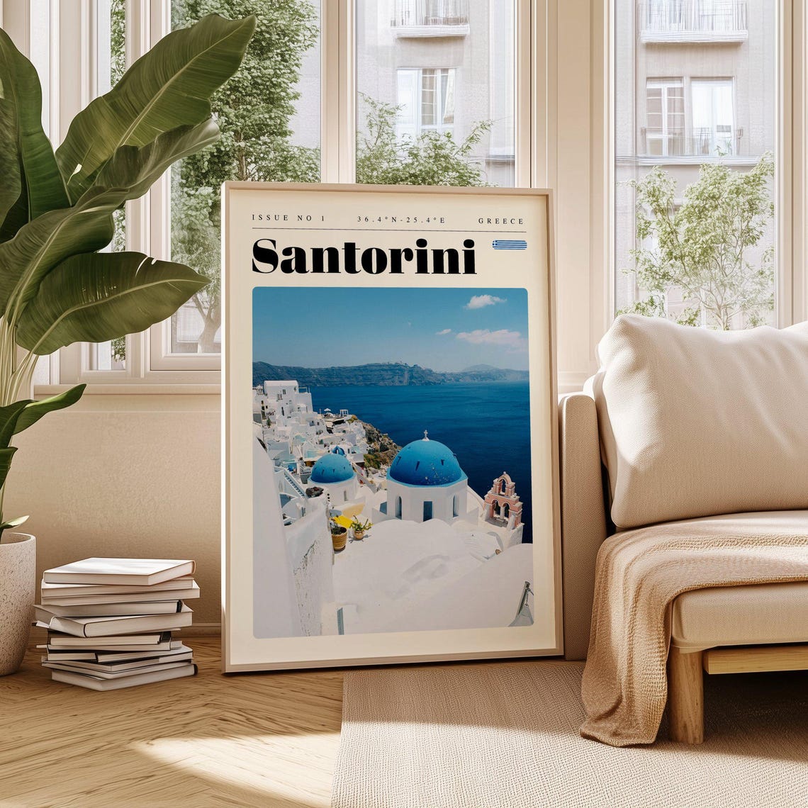 Santorini Greece Blue Domes White Village Over The Aegean Poster