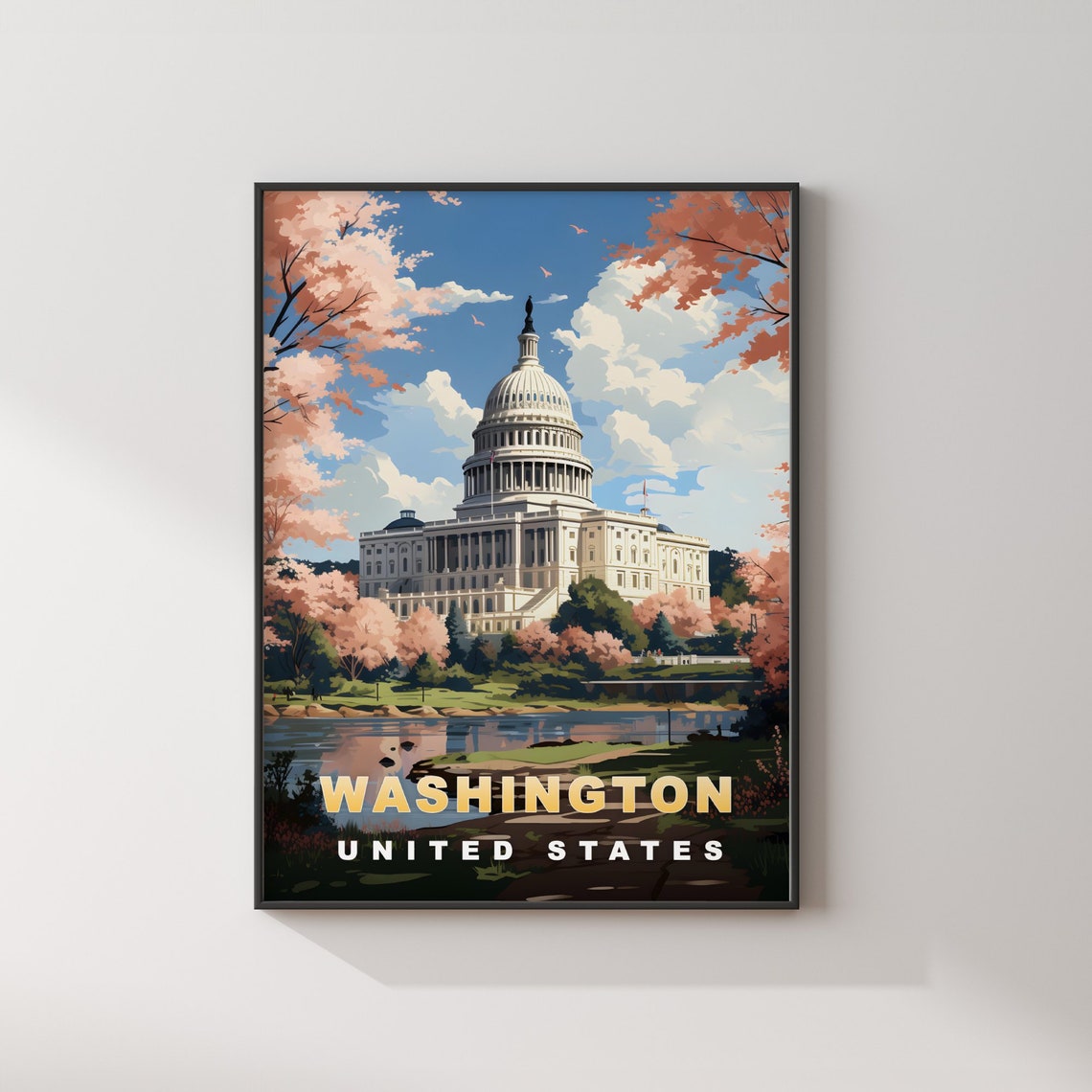 Washington United States Capitol Cherry Blossom Travel Poster - Image 2