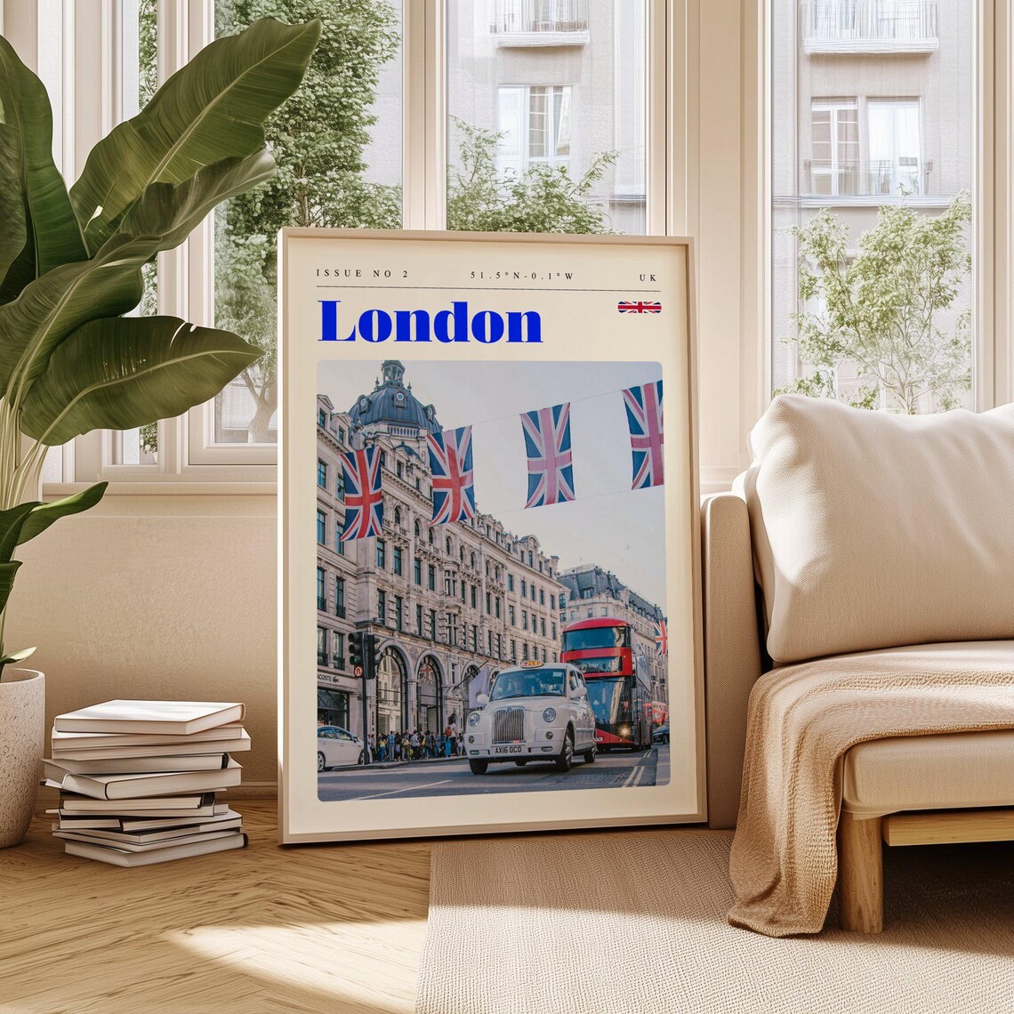 London UK Union Jack Flags Busy Street Festival Photo Travel Poster