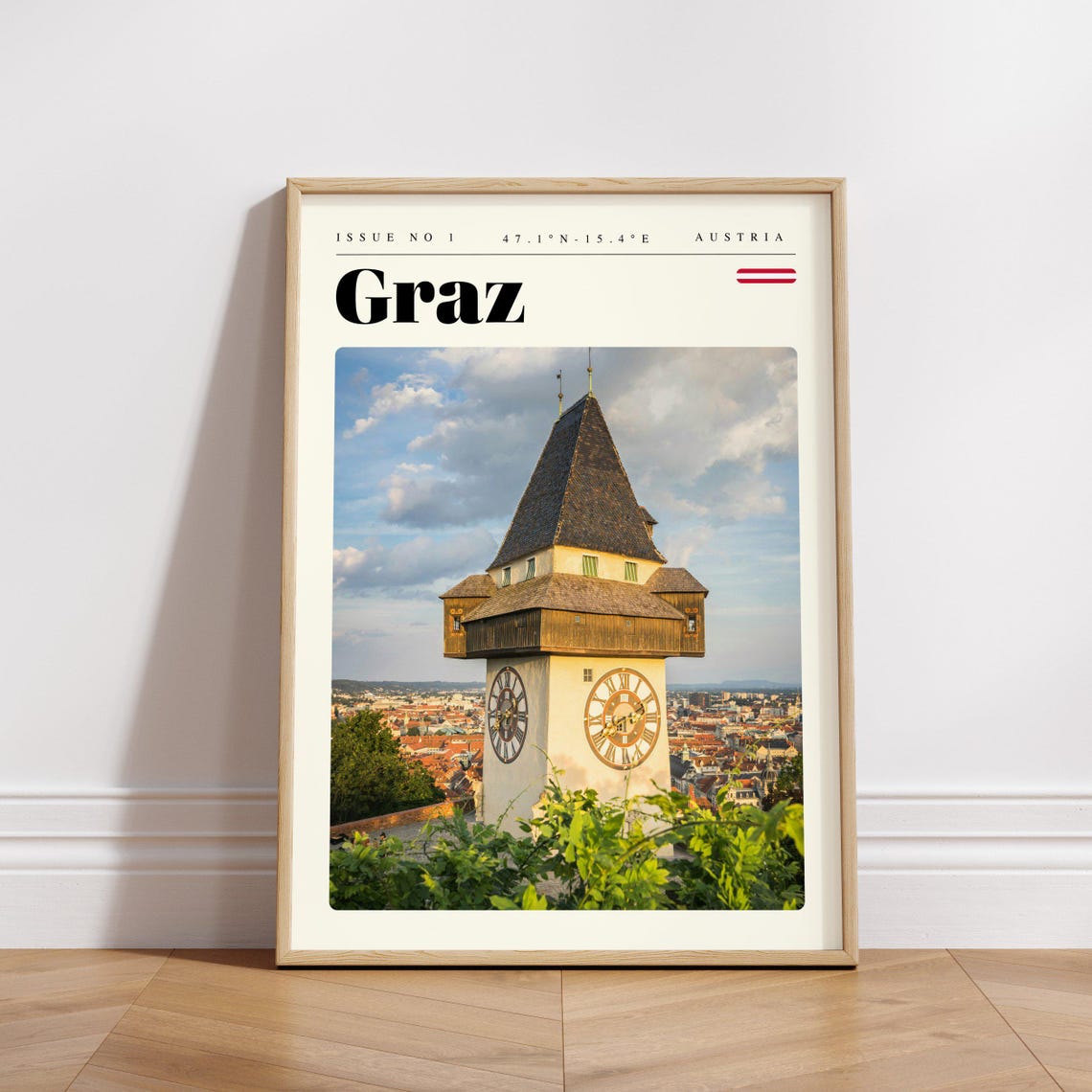 Graz Austria Medieval Clock Tower Above Old Town Travel Poster - Image 3