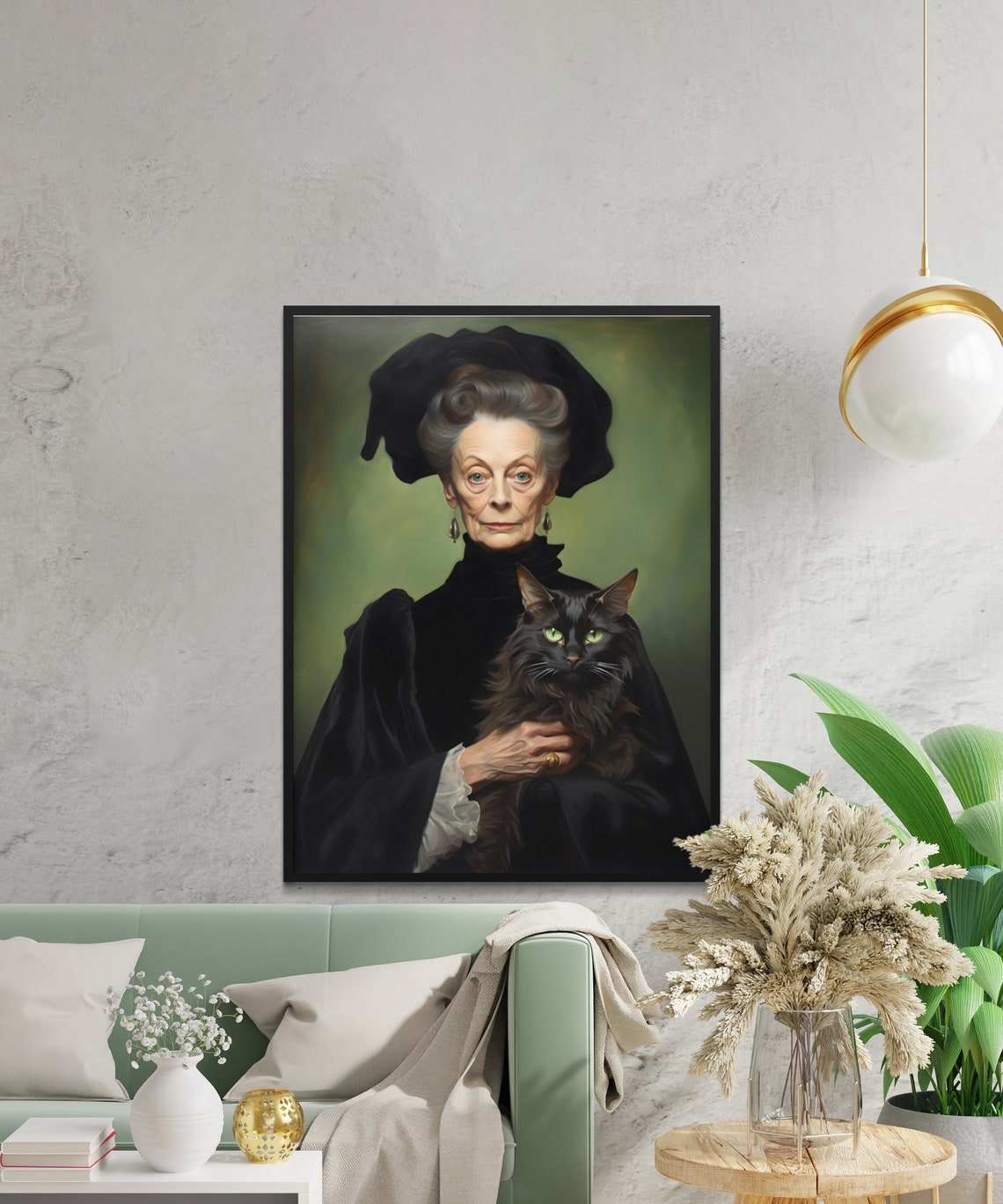 Professor McGonagall Portrait with Black Cat Wizard Art Poster - Image 2