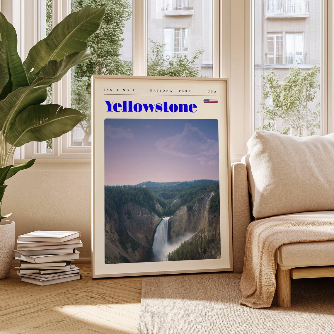 Yellowstone National Park Waterfall Canyon Grand View Travel Poster