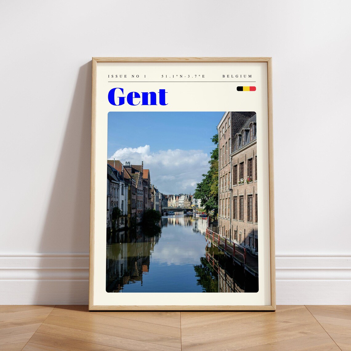 Gent Belgium Canal Reflections Historic Riverside Houses Travel Poster - Image 3