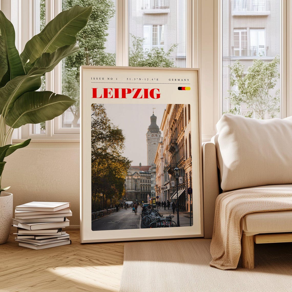 Leipzig Historic Old Town Street Tower View Germany Travel Poster
