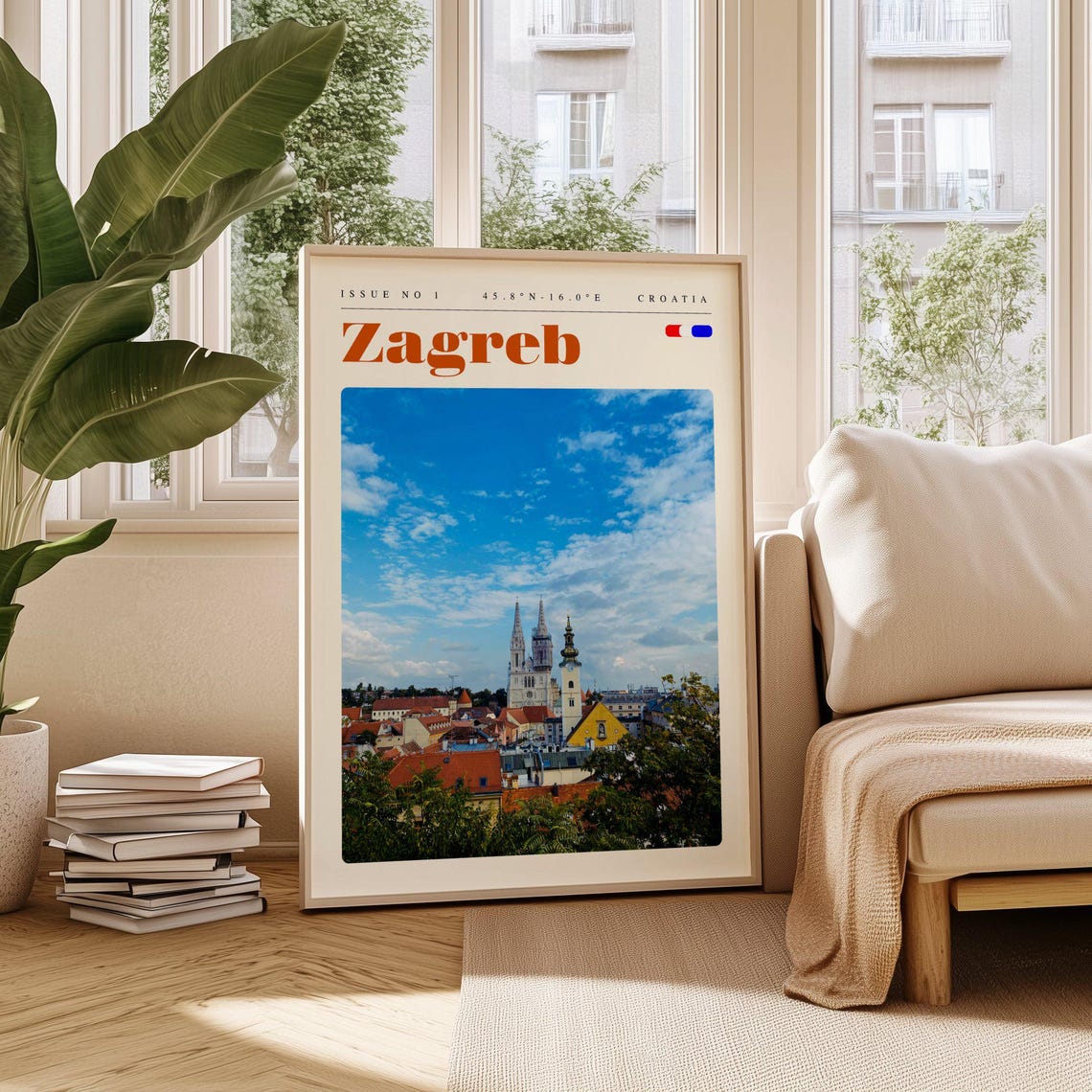 Zagreb Croatia Cathedral Spires Red Rooftops Old Town Travel Poster