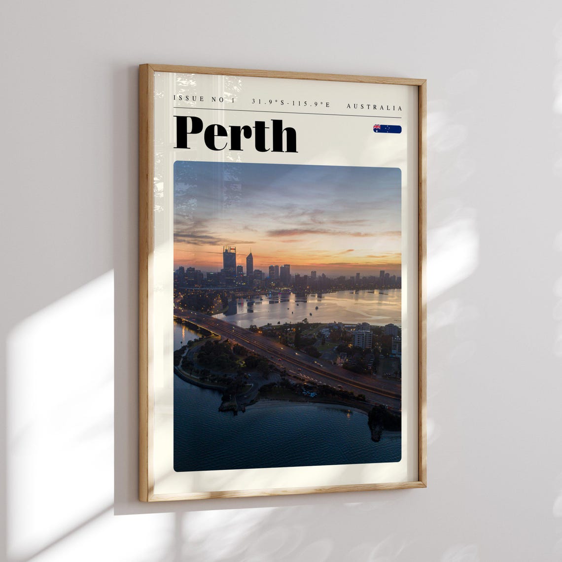 Perth Australia Sunset Over the River Skyline Travel Poster Artwork - Image 2