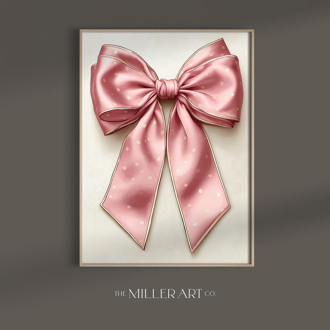Pink Polka Dot Satin Bow Coquette Nursery Decor Feminine Wall Art