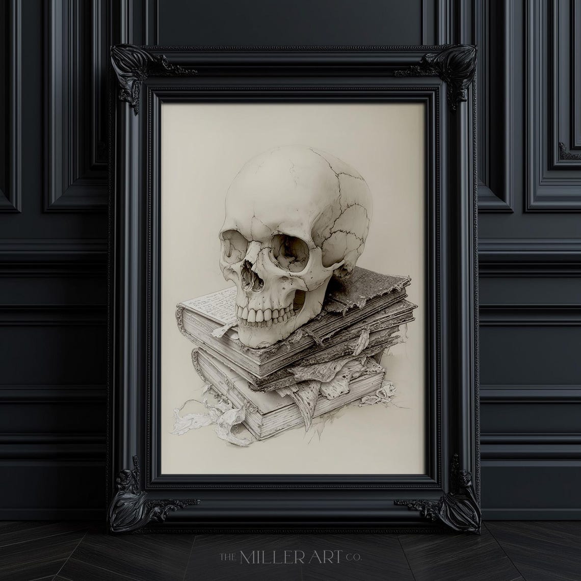 Gothic Skull On Antique Books Dark Academia Halloween Spooky Wall Art
