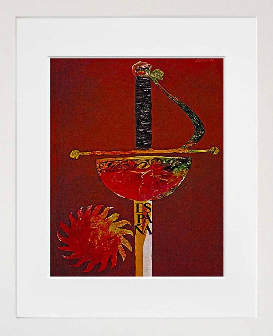 Espana Red Rapier Sword Sun Emblem Abstract Spanish Art Poster - Image 2