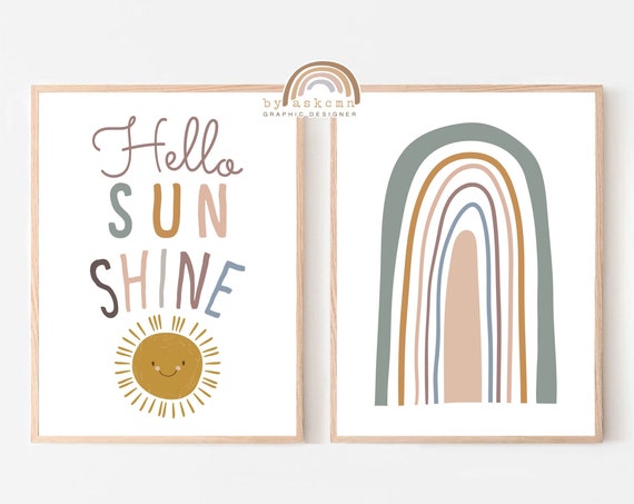 Sunshine Nursery Print Rainbow Wall Art Boho Wall Art Living Room Art Print Pastel Nursery Decor Neutral Rainbow Art Boho Nursery Print