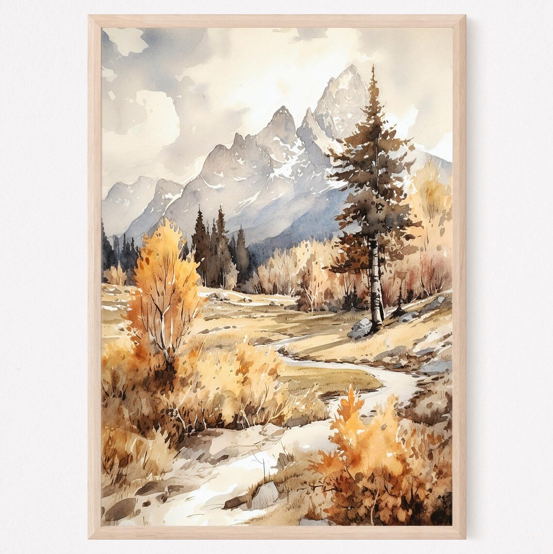 Grand Teton Watercolor Art Print, Mountain Landscape
