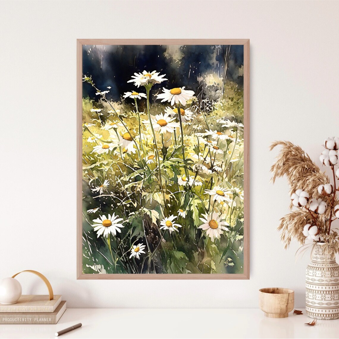 Forest Glade Watercolor Art Print, Sunlit Wildflowers - Image 2