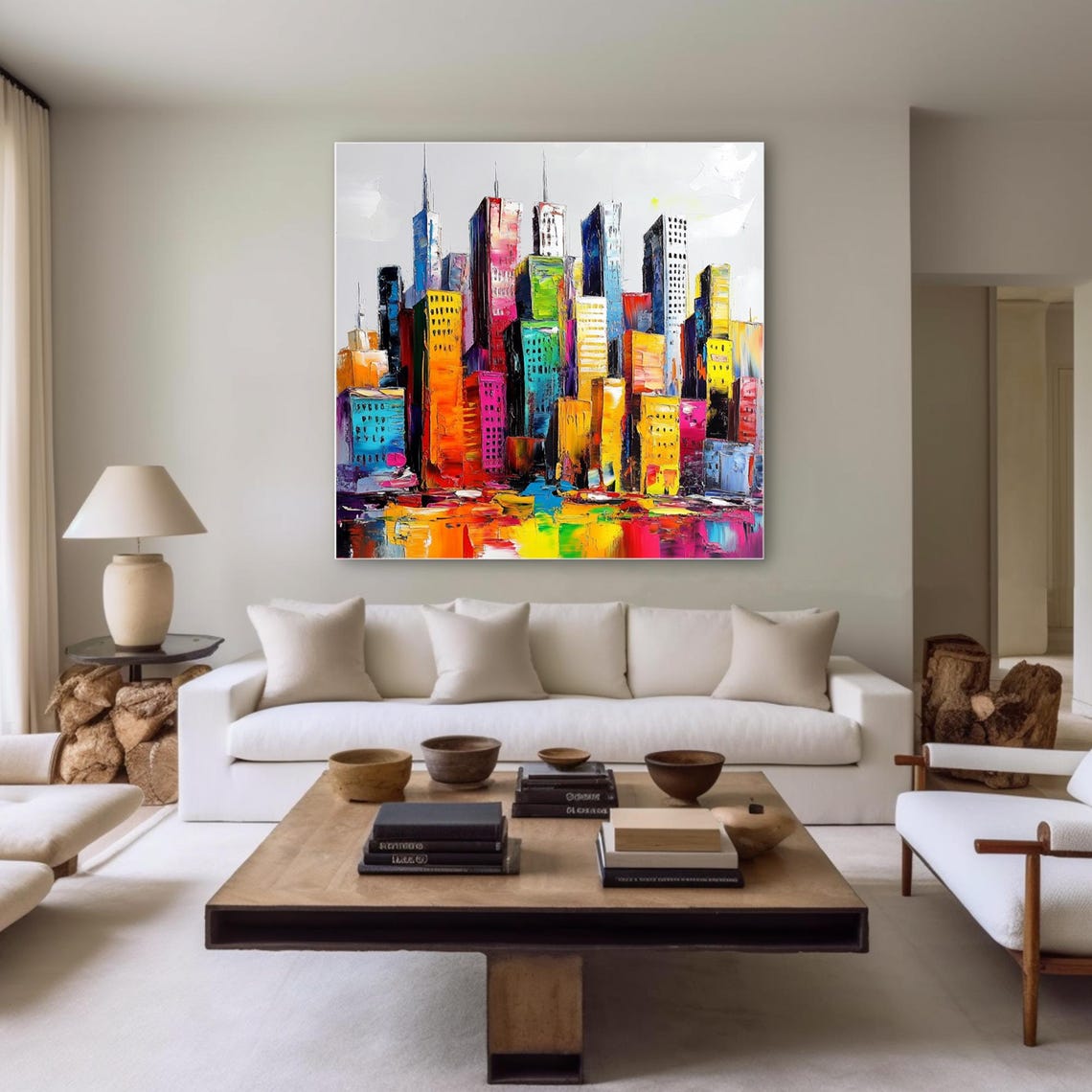 Colorful City Skyline At Sunset Modern Skyscraper Art Poster - Image 2