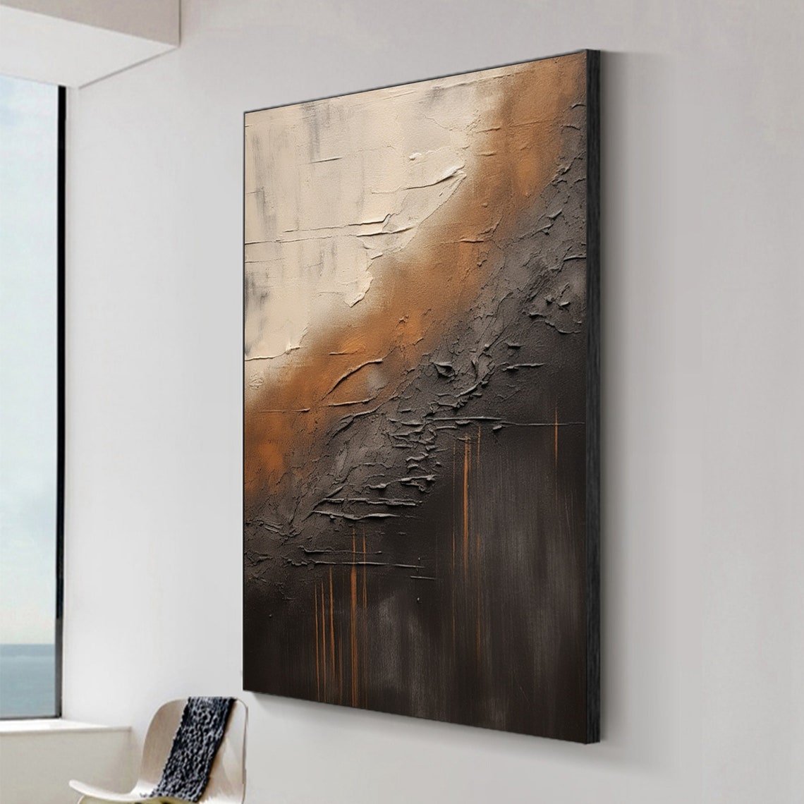 Black Copper Bronze Gradient Textured Abstract Oil Painting Poster - Image 2