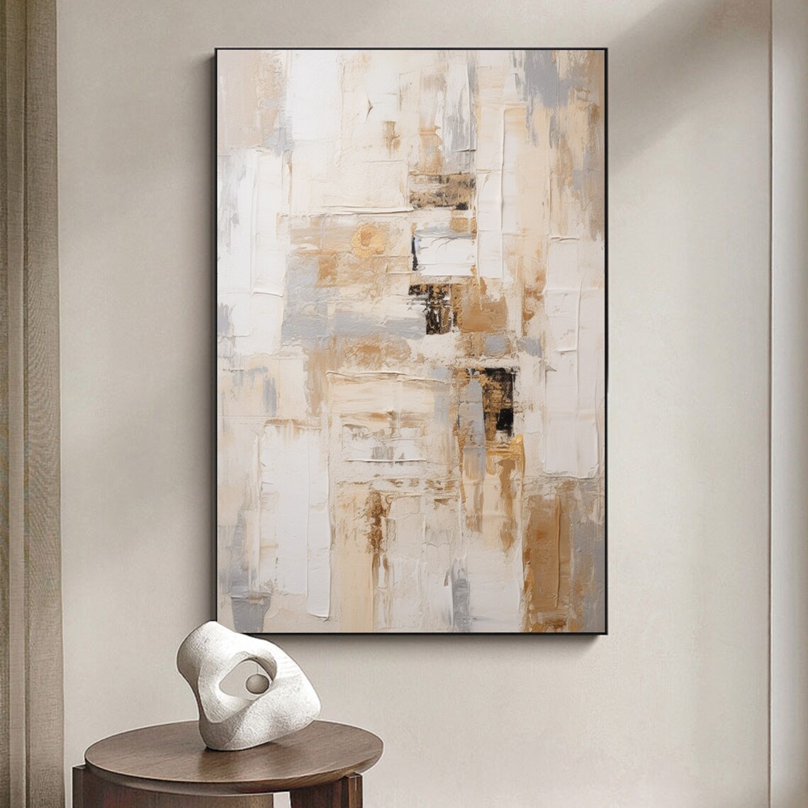 Neutral White Grey Modern Abstract Textured Oil Painting Poster - Image 3