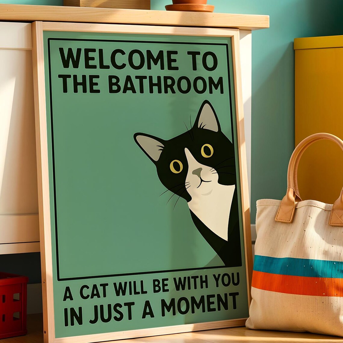 Welcome To The Bathroom Funny Cat Vintage Poster