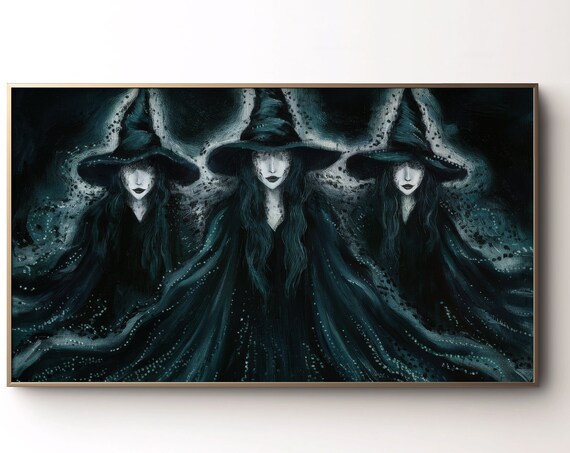 Three Dark Witches Coven Painting Spooky Gothic Halloween Moody Wall Poster