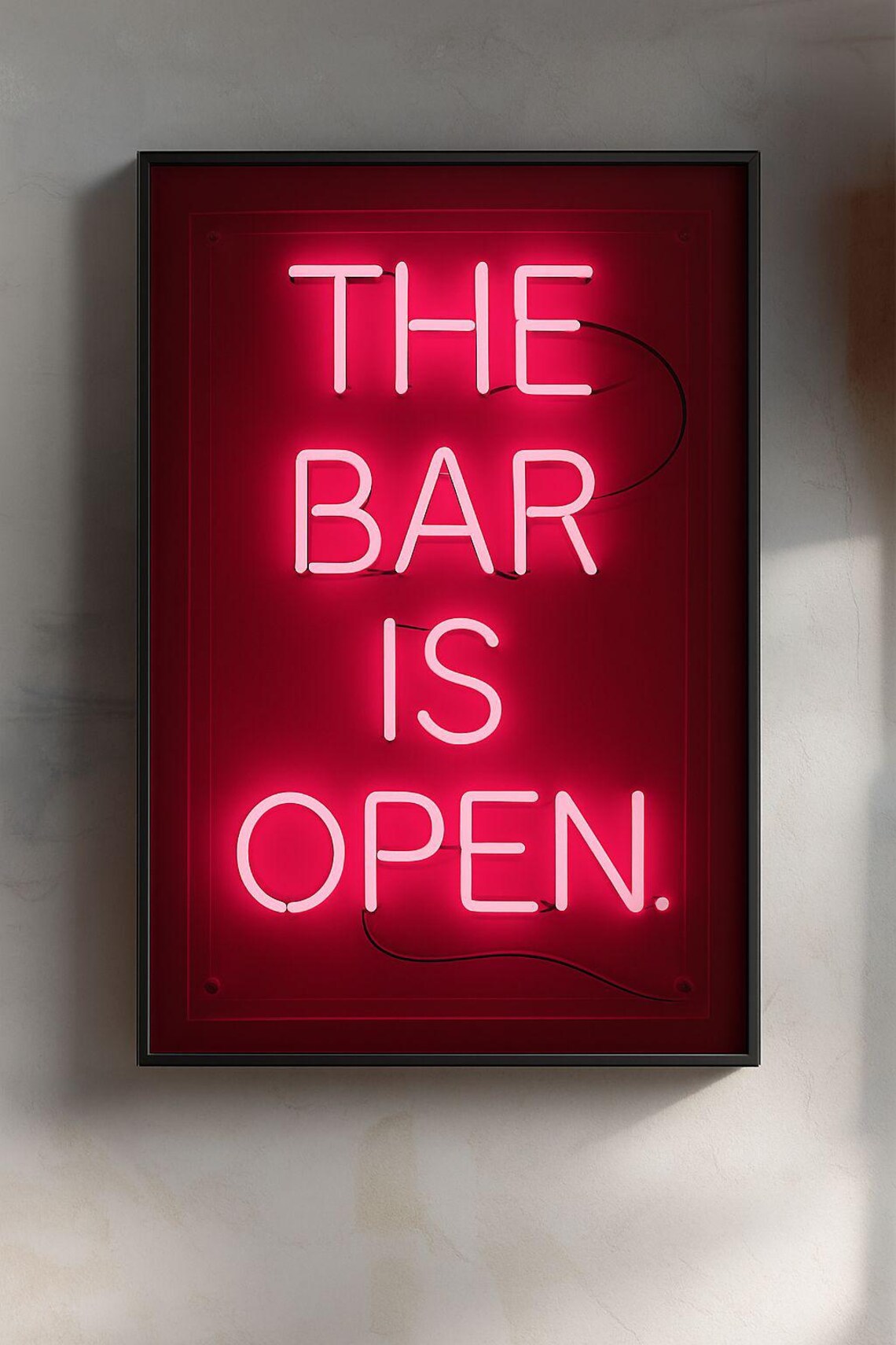 The Bar Is Open Red Neon Sign Style Retro Party Decor Poster