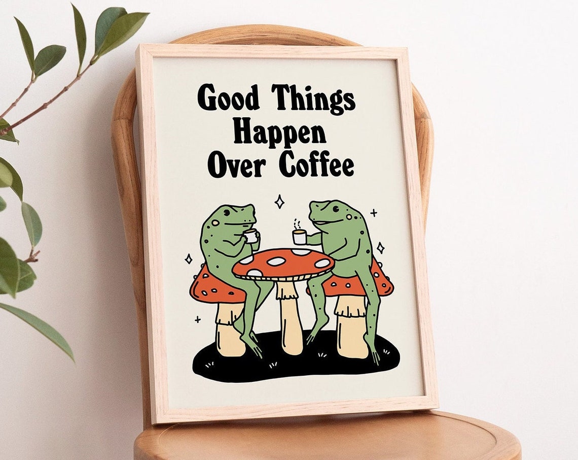 Retro Coffee Print Frog Poster Coffee Shop Decor Frog Art Prints Cute Poster Kitchen Prints