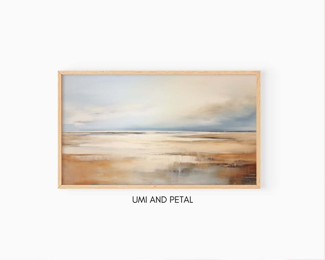 Warm Beige Abstract Seaside Minimalist Coastal Oil Painting Poster