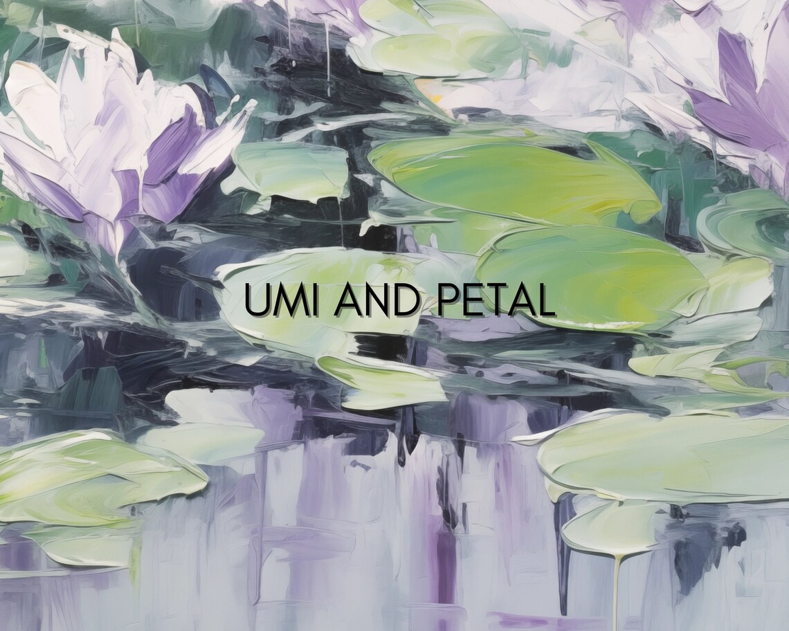 Purple Water Lilies Lily Pads Impasto Floral Pond Oil Painting Poster - Image 2