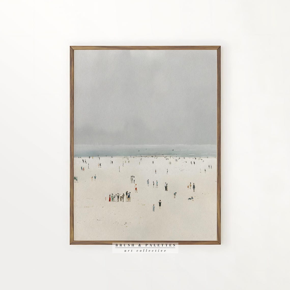Tiny Figures On Vast Pale Beach Minimalist Coastal Art Print