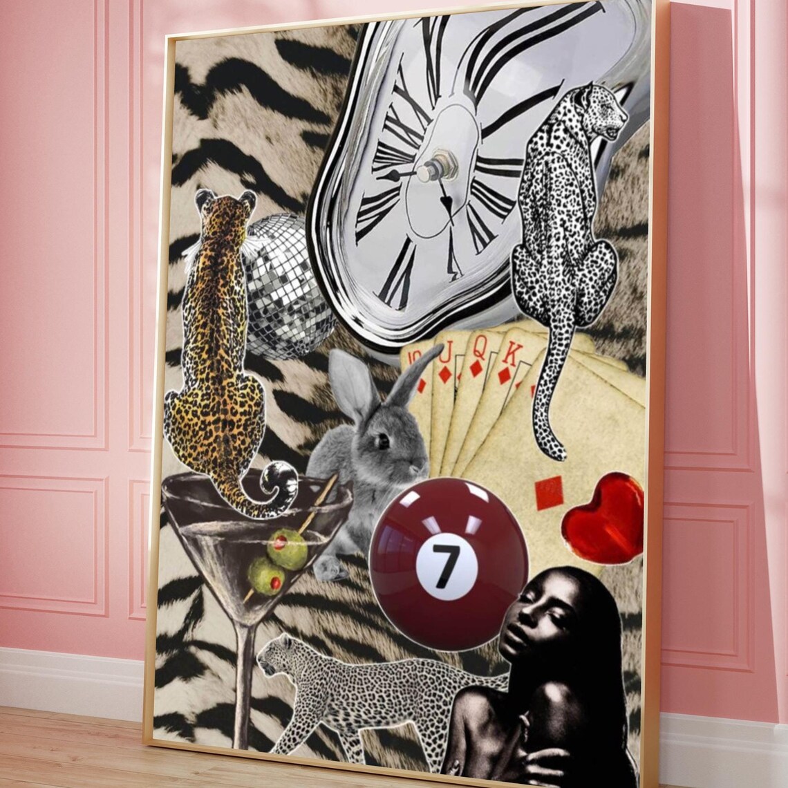 Black Woman Leopard Pool Ball Vintage Music Art Print