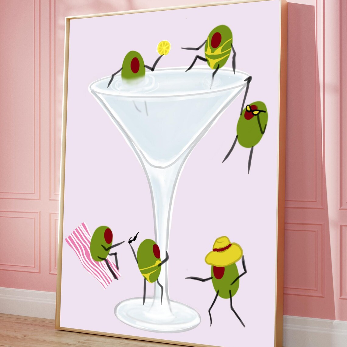 Dancing Olives Martini Glass Funny Retro Cocktail Party Poster