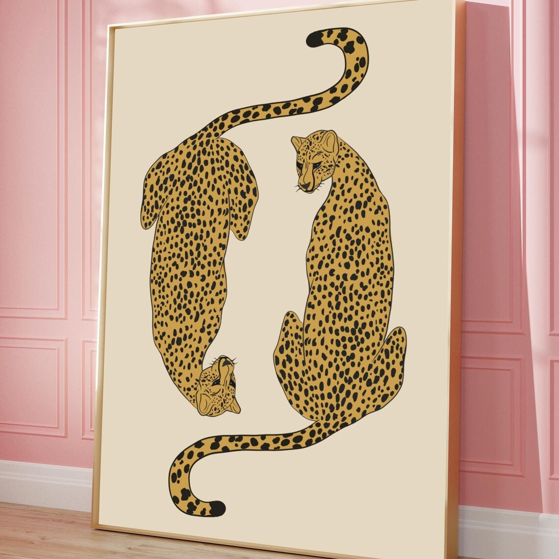 Gold Cheetah Duo Minimalist Line Art Trendy Safari Animal Wall Poster