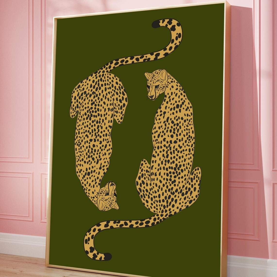 Twin Cheetahs Spotted Big Cats Green Safari Art Decor Poster