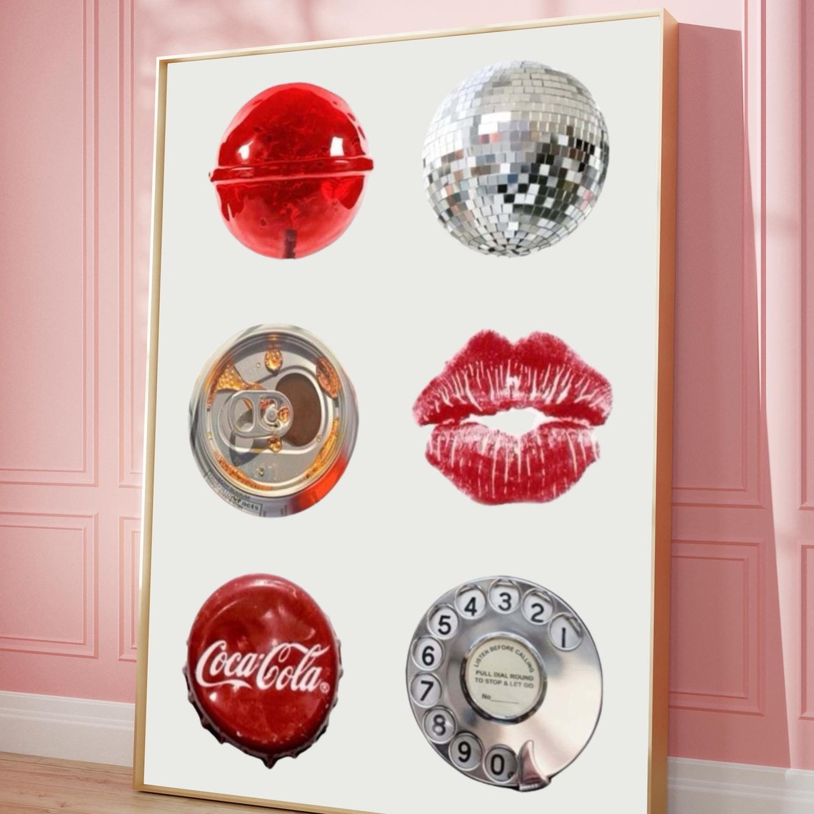 Trendy Collage Wall Art Print Disco Ball Lips Poster Digital Download