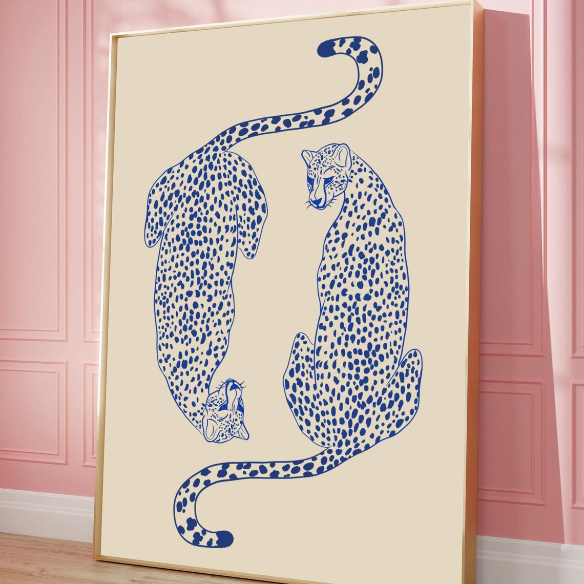 Blue Cheetah Print Retro Leopard Poster Trendy Room Decor Digital Download
