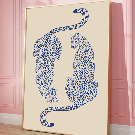 Blue Cheetah Print Retro Leopard Poster Trendy Room Decor Digital Download