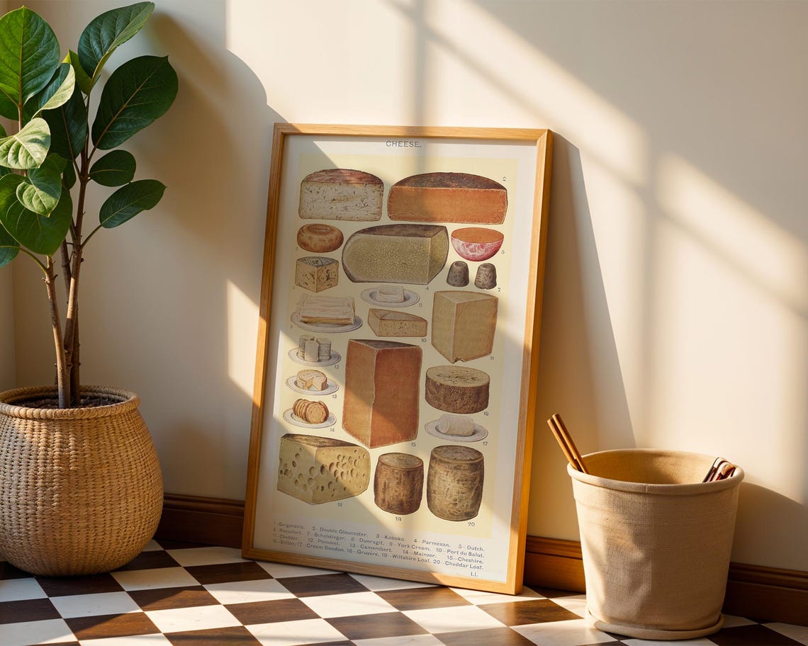 Vintage Cheese Chart Educational Illustration Retro Kitchen Art Poster - Image 5
