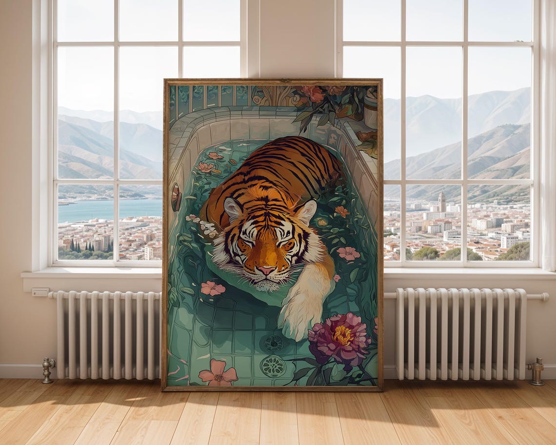 Luxury Tiger Bath Art Exotic Bathroom Decor Maximalist Wall Wild Animal Print Colorful Jungle Poster Trendy - Image 5