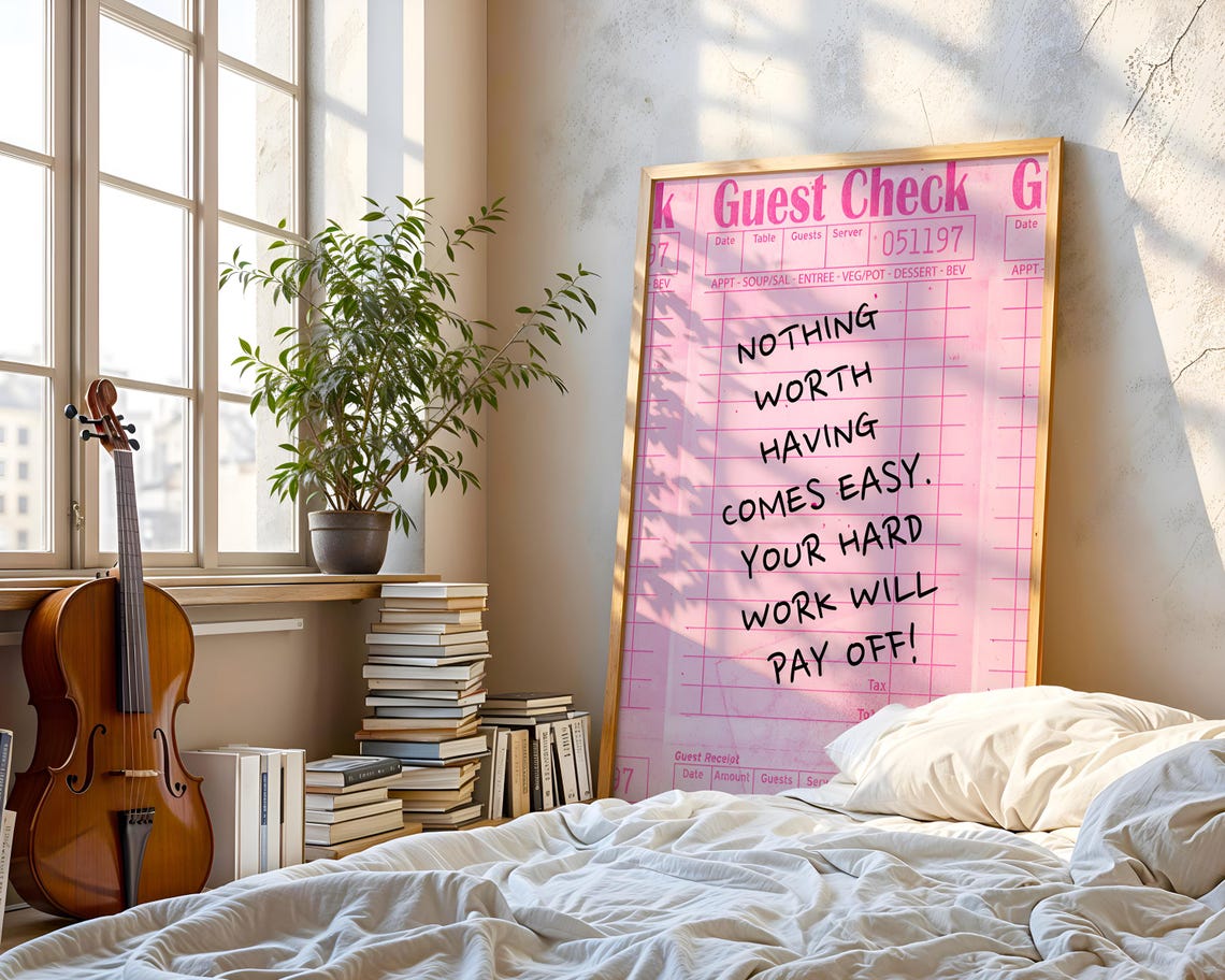 Pink Guest Check Print Motivational Quote Wall Art Trendy Y2k Decor Preppy Room Poster - Image 4