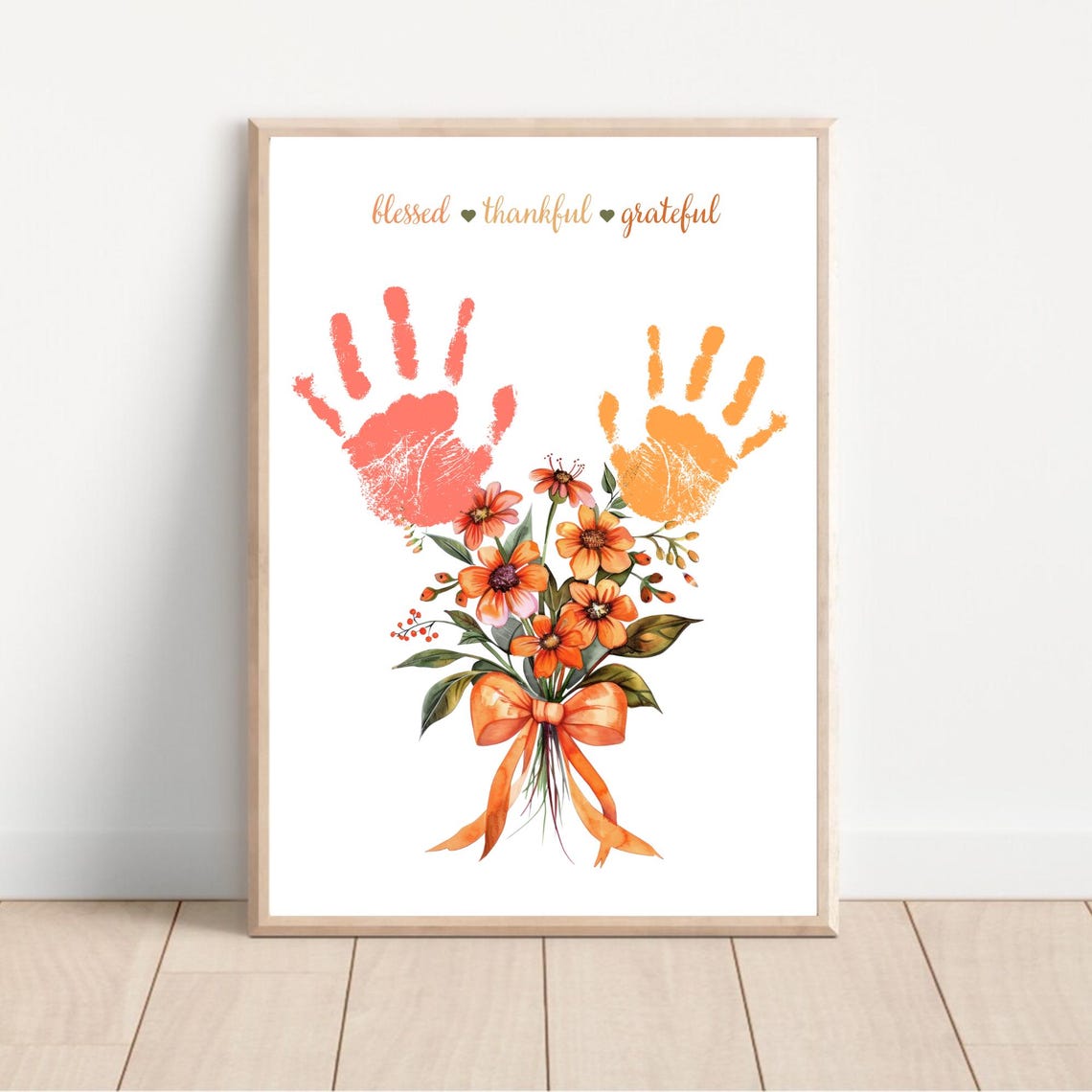 Thanksgiving Handprint Blessed Thankful Grateful Fall Bouquet Wall Art - Image 2