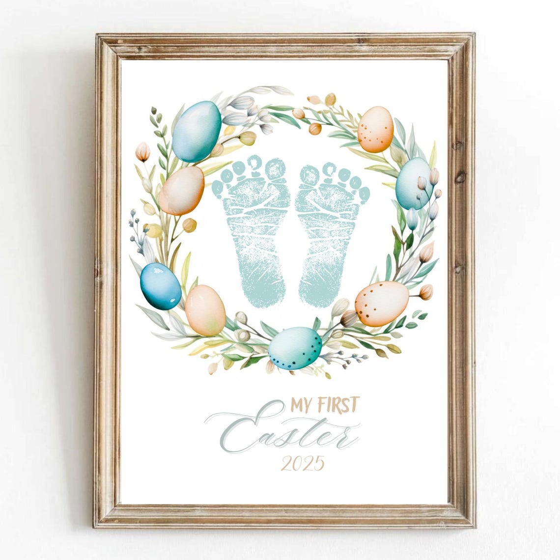 Baby Footprint First Easter Pastel Egg Wreath Keepsake Poster
