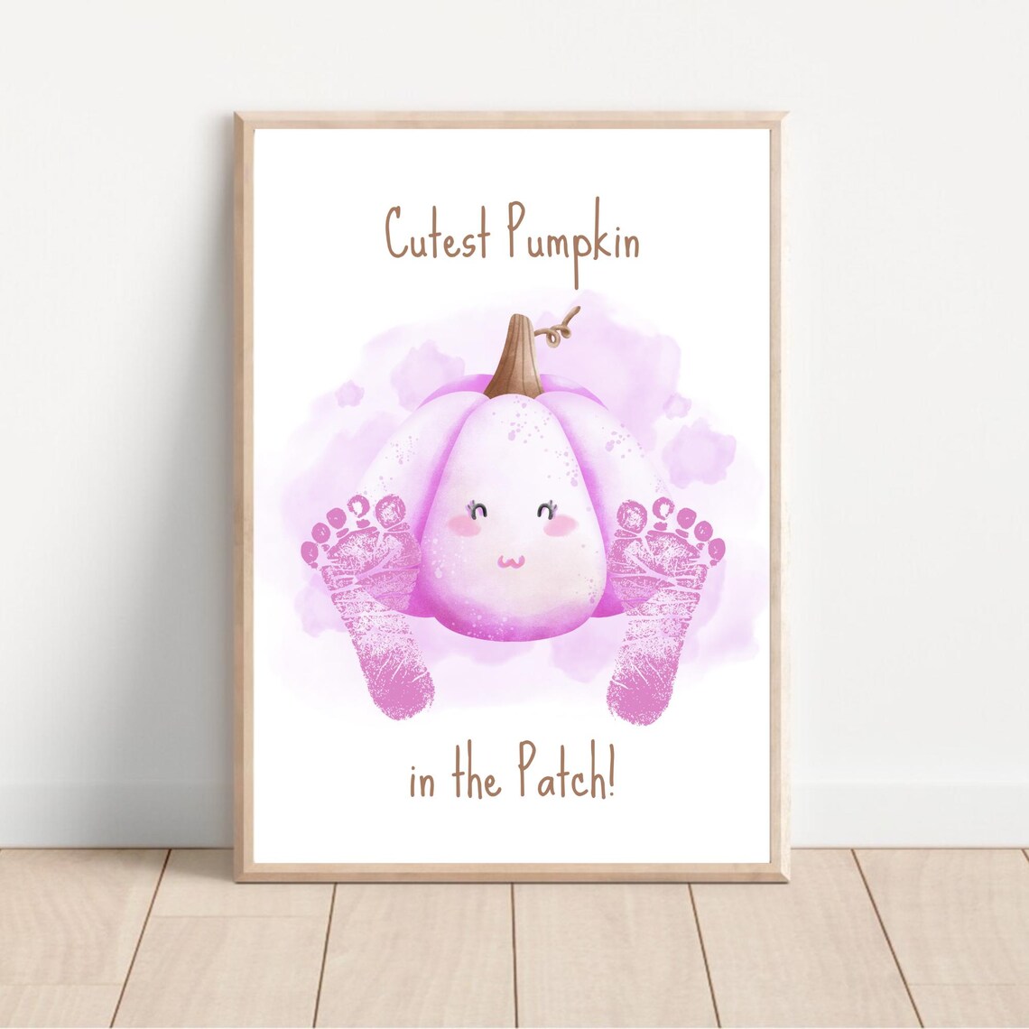 Cutest Pumpkin In The Patch Pink Footprint Baby Fall Keepsake Art Print - Image 3