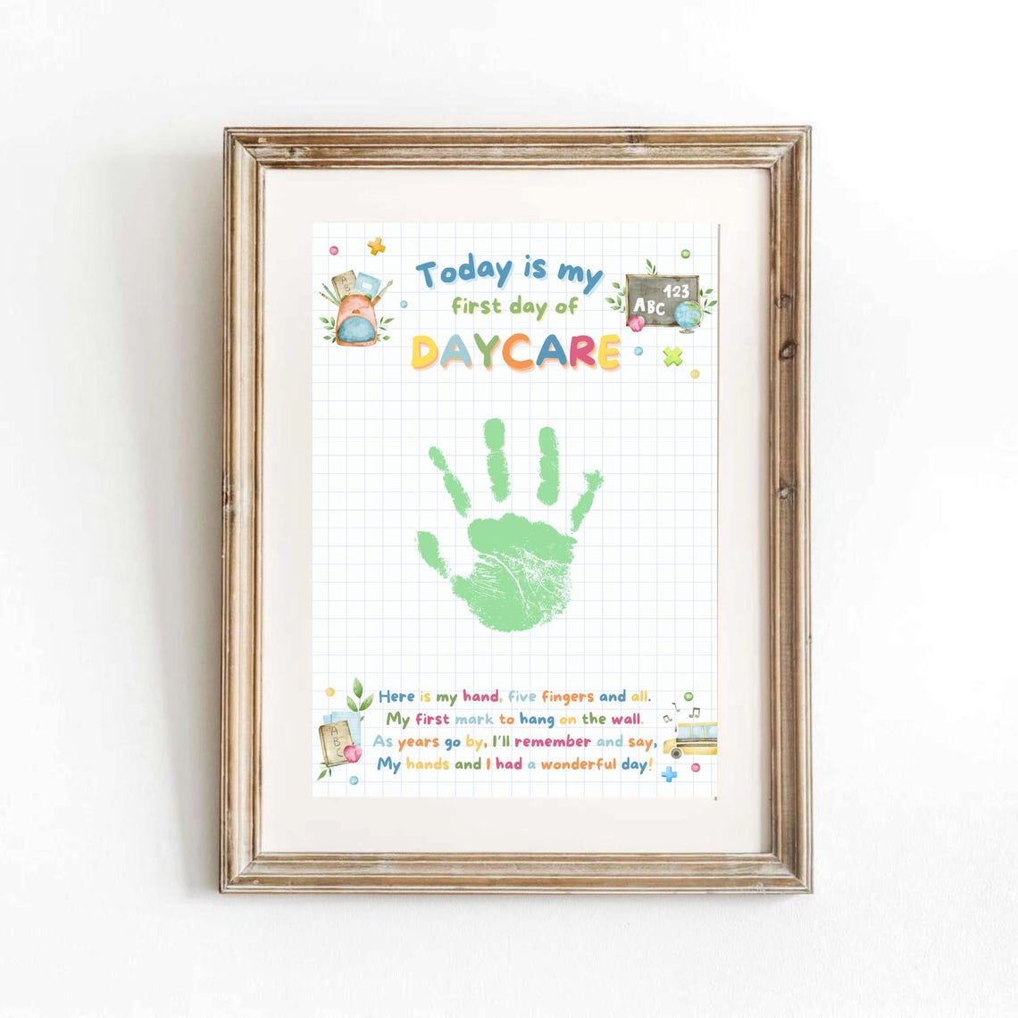 First Day Of Daycare Handprint Keepsake Poem Printable Wall Art Poster - Image 2