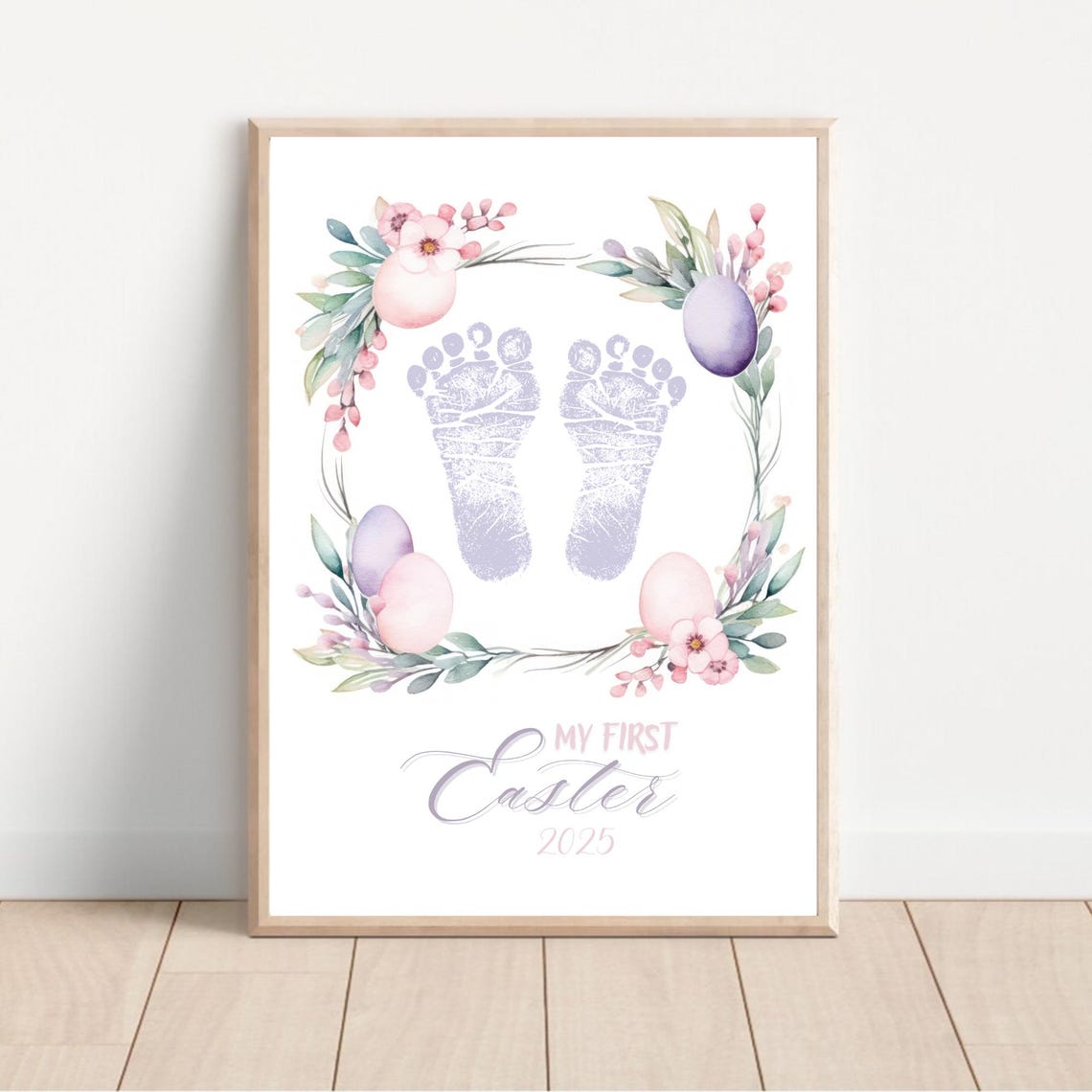 My First Easter Baby Footprint Pink Easter Wreath Keepsake Wall Art - Image 2