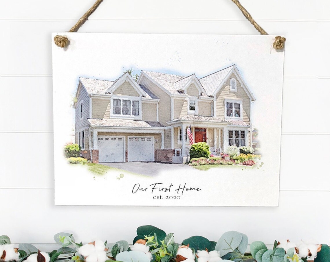 Our First Home Watercolor House Portrait Art Print - Image 2