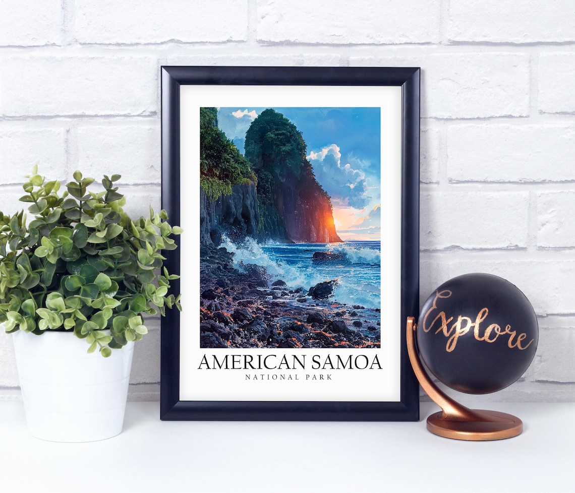 American Samoa National Park Vivid Sunset Coastline Travel Poster
