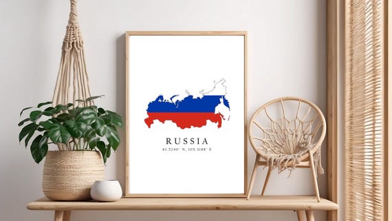 Russia Map Print Flag Latitude Longitude Coordinates Poster Wall Art Home Dcor