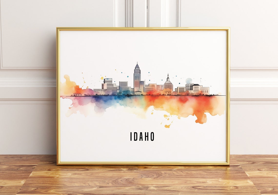 Idaho Watercolor Cityscape Skyline Minimalist Modern Wall Art