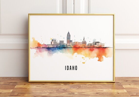 Idaho Watercolor Cityscape Skyline Minimalist Modern Wall Art