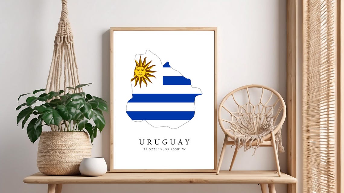 Uruguay Map Print Flag Latitude Longitude Coordinates Poster Wall Art Home Dcor