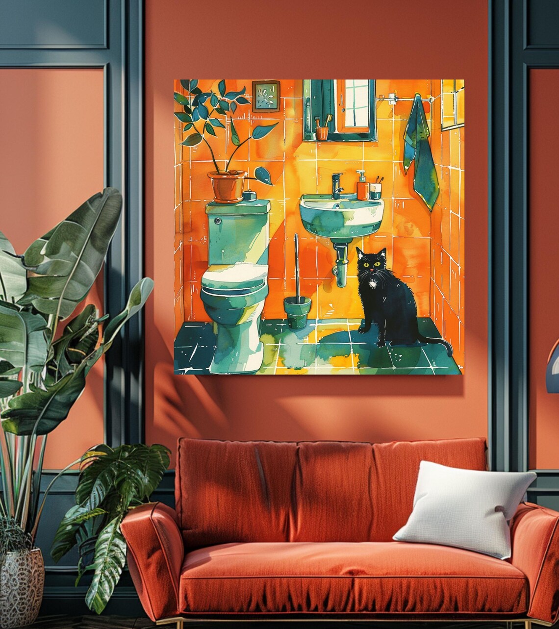 Black Cat, Whimsical Vintage Cat Art Print - Image 2