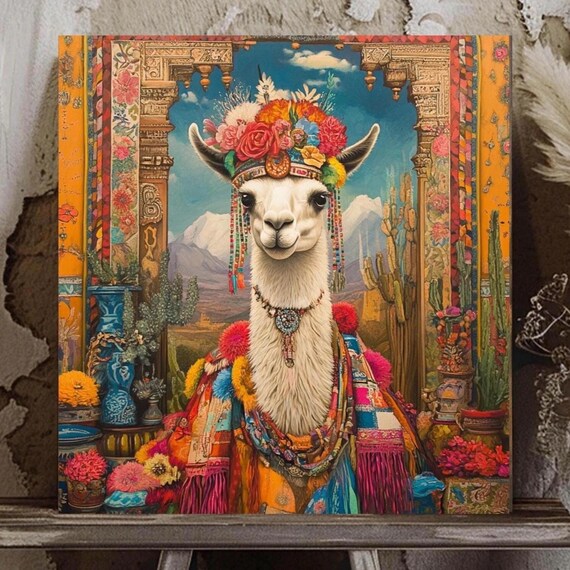 Boho Llama Art Print, Whimsical Animal Decor