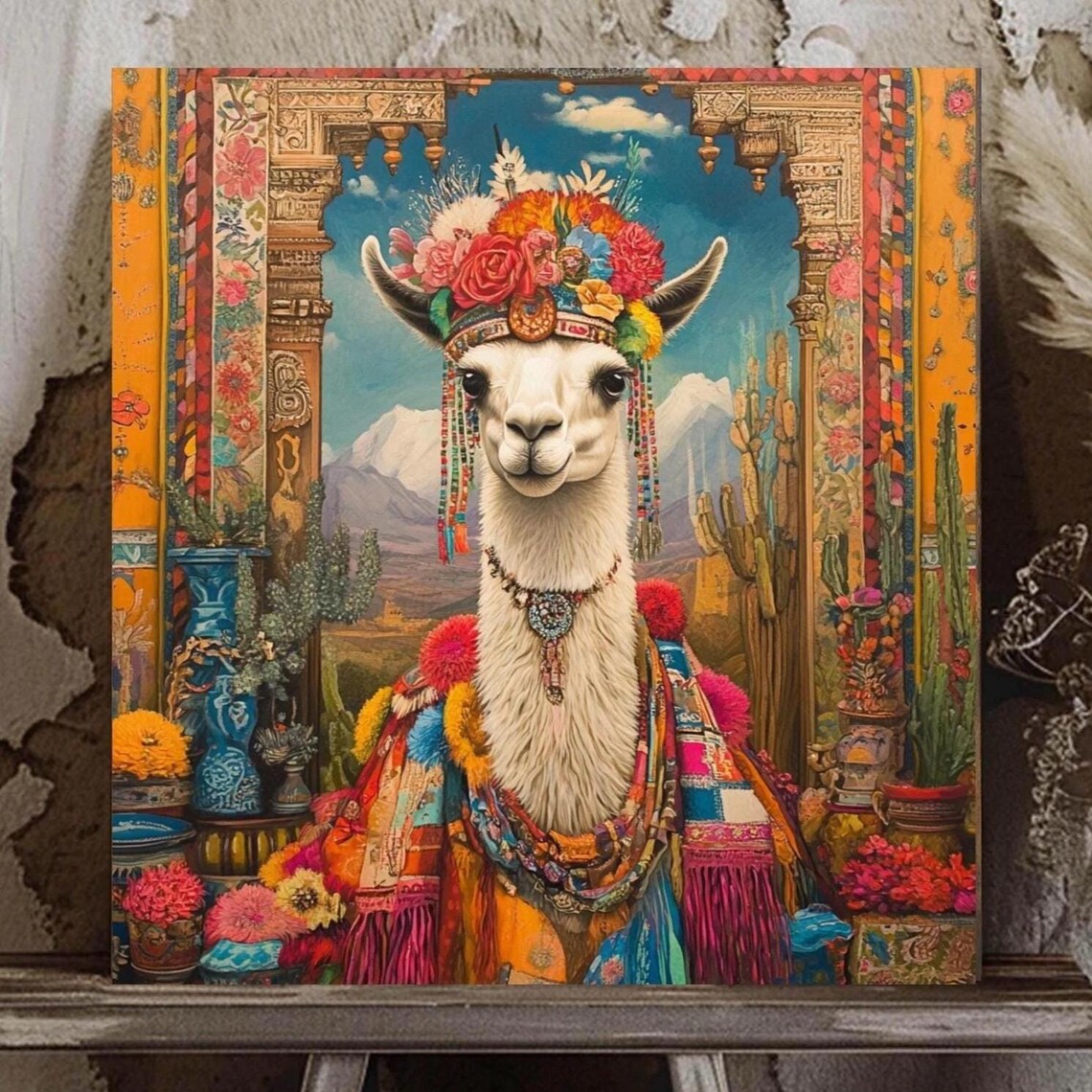Boho Llama Art Print, Whimsical Animal Decor